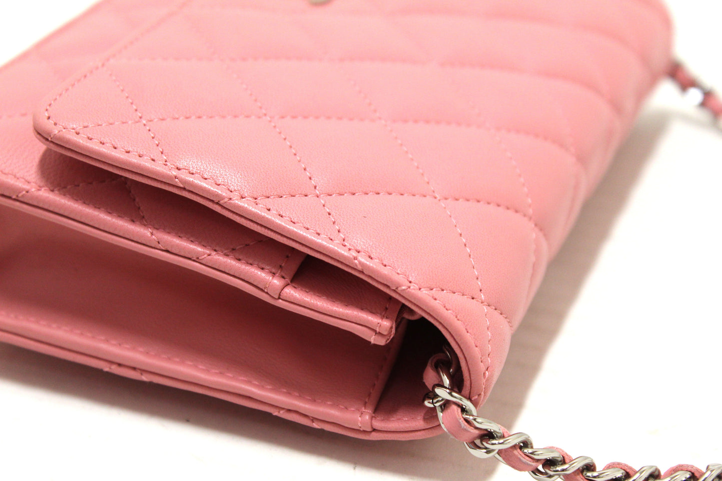 Chanel Pink Quilted Lambskin Leather Wallet On Chain WOC Messenger Bag