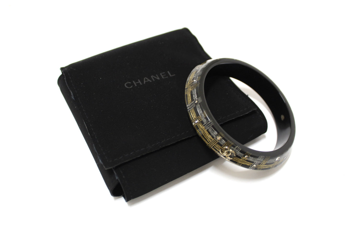 Chanel Black Resin and Crystal Bangle Bracelet