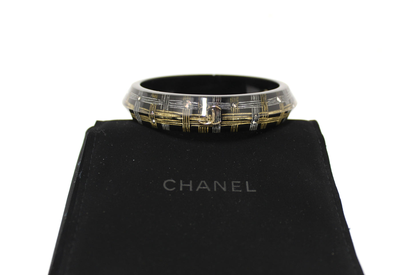 Chanel Black Resin and Crystal Bangle Bracelet
