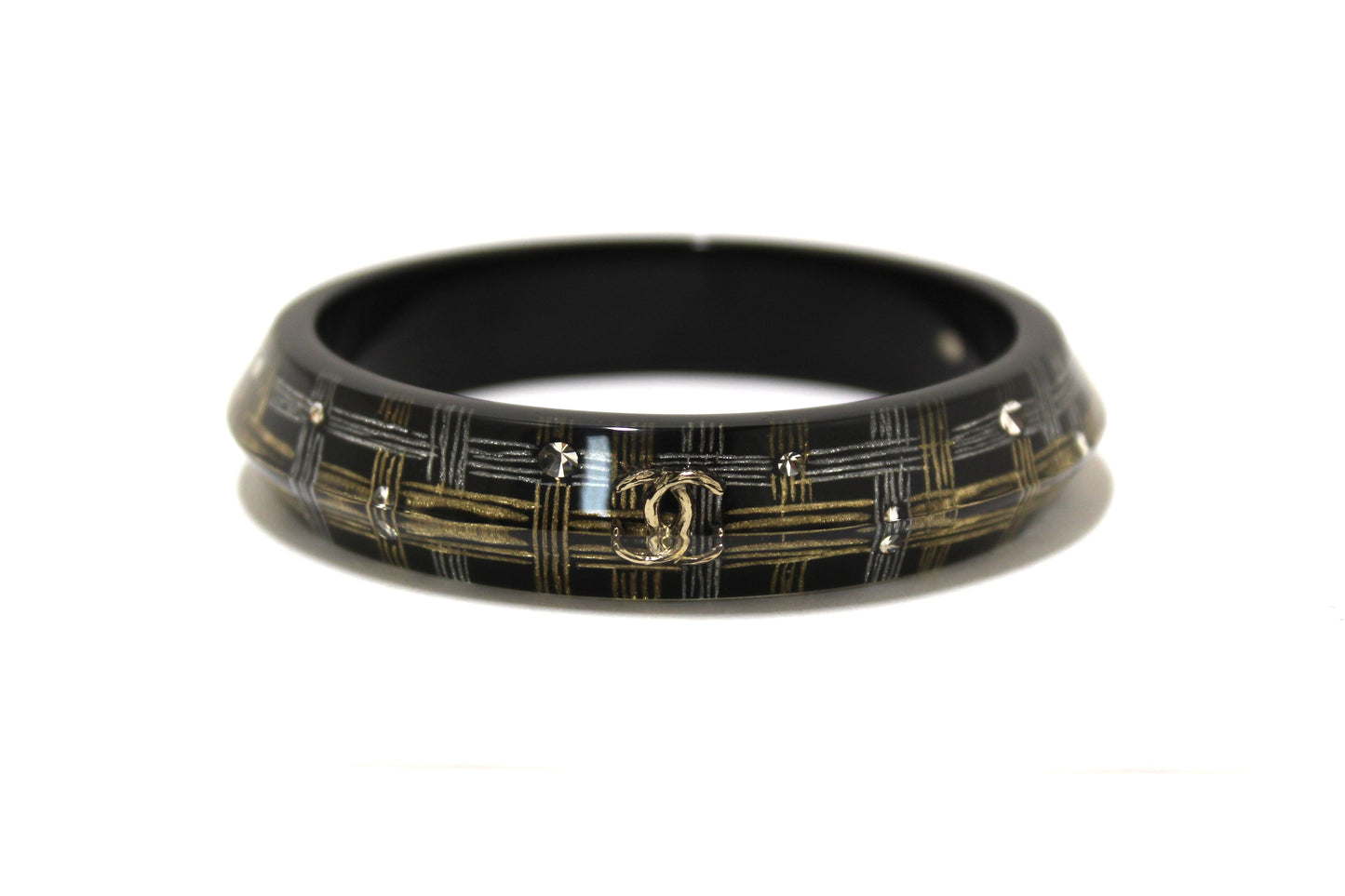 Chanel Black Resin and Crystal Bangle Bracelet