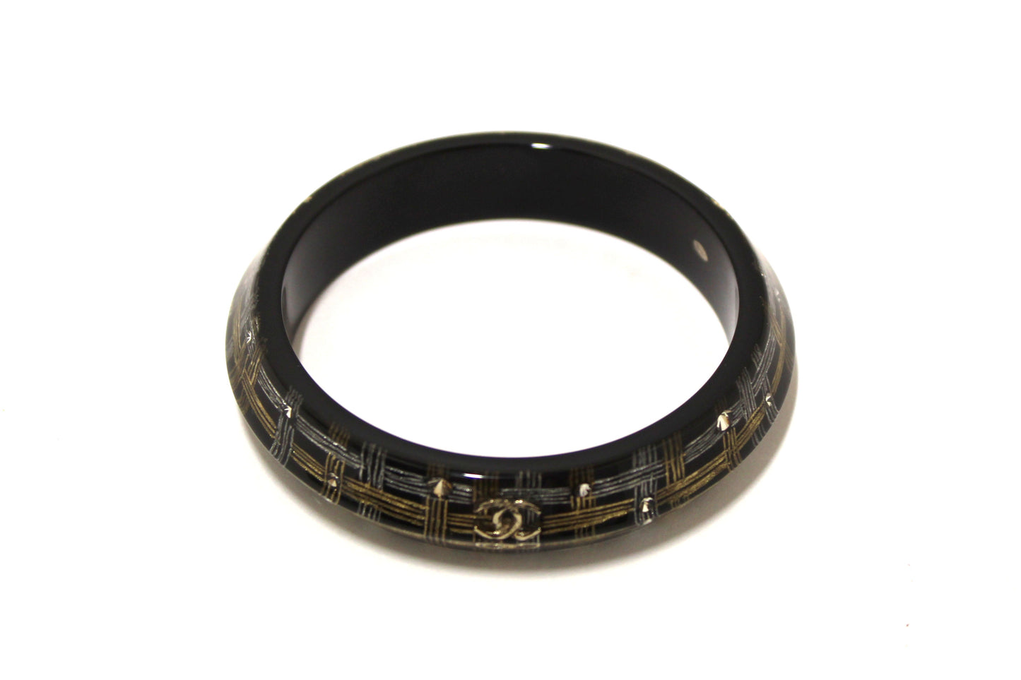 Chanel Black Resin and Crystal Bangle Bracelet