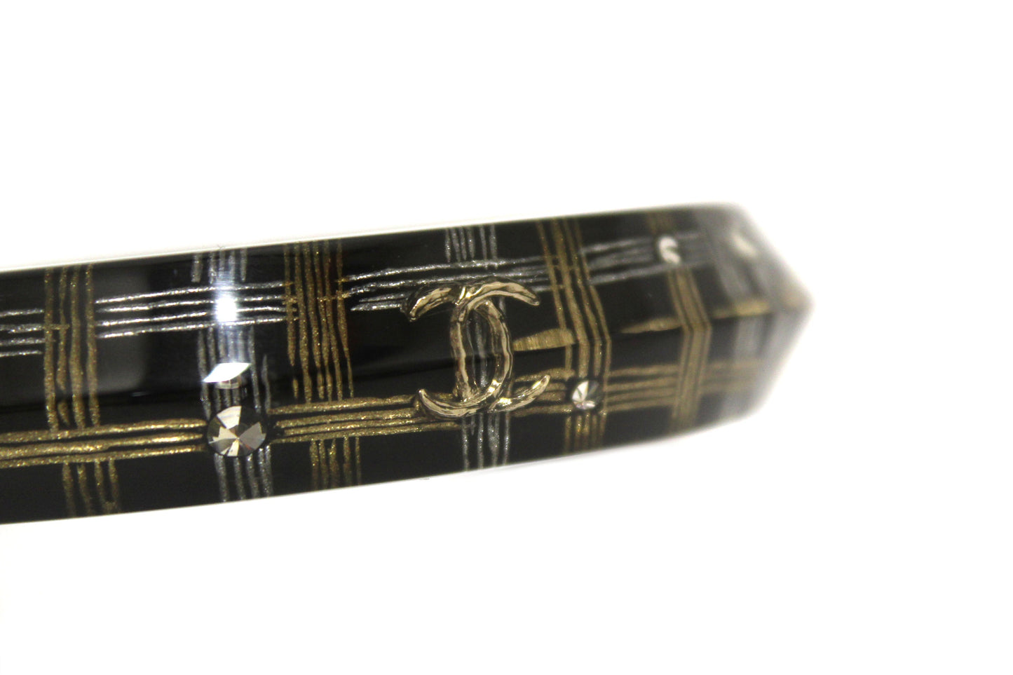 Chanel Black Resin and Crystal Bangle Bracelet
