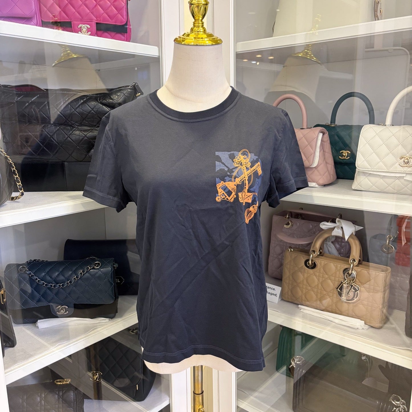 Hermes Droit Cartouche T-shirt in Bleu Noir Cotton