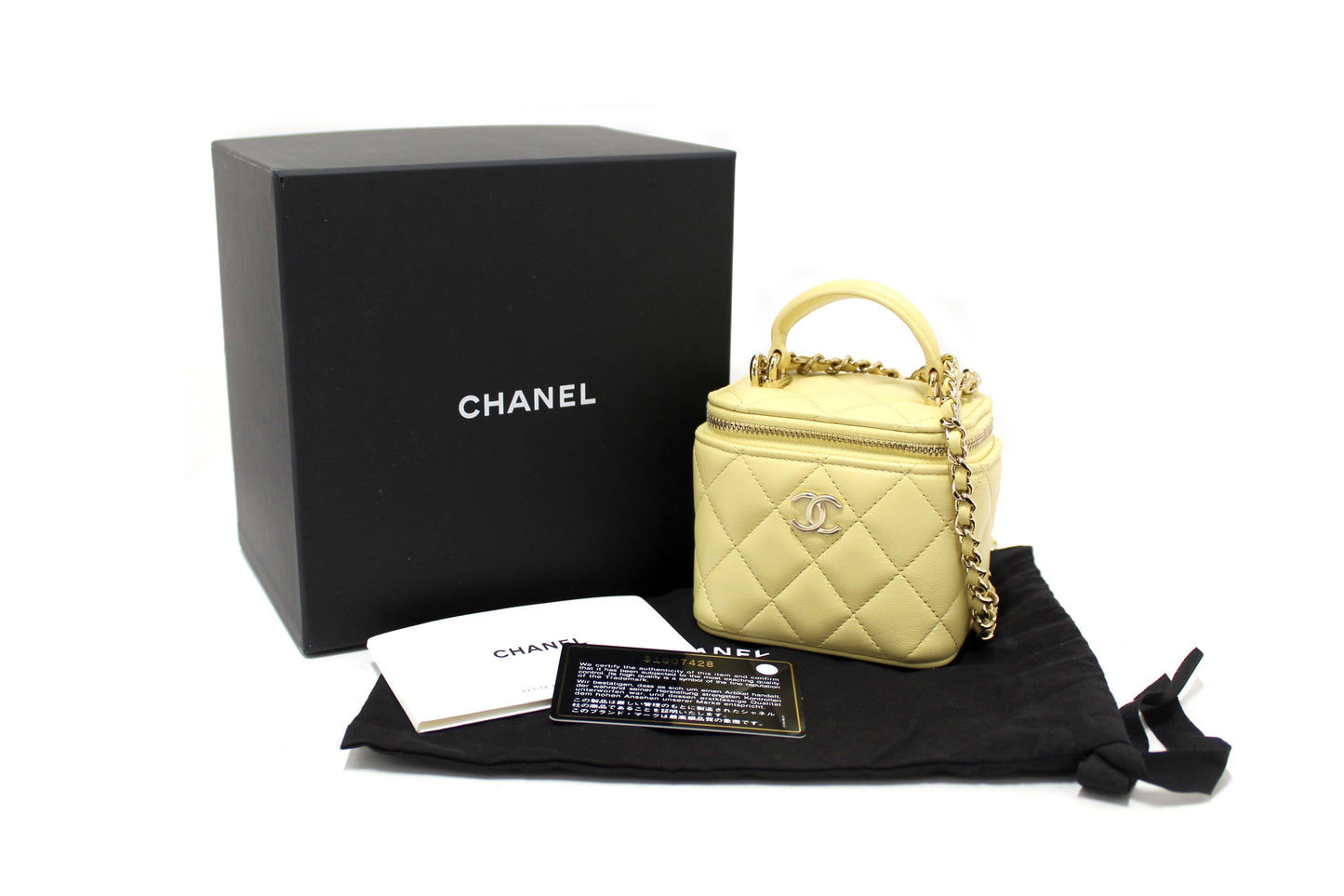 NEW Chanel Yellow Lambskin Top Handle Mini Vanity Case Crossbody Bag
