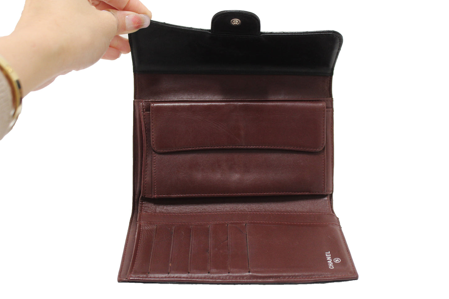 Chanel Black Quilted Lambskin Leather Trifold Flap Wallet