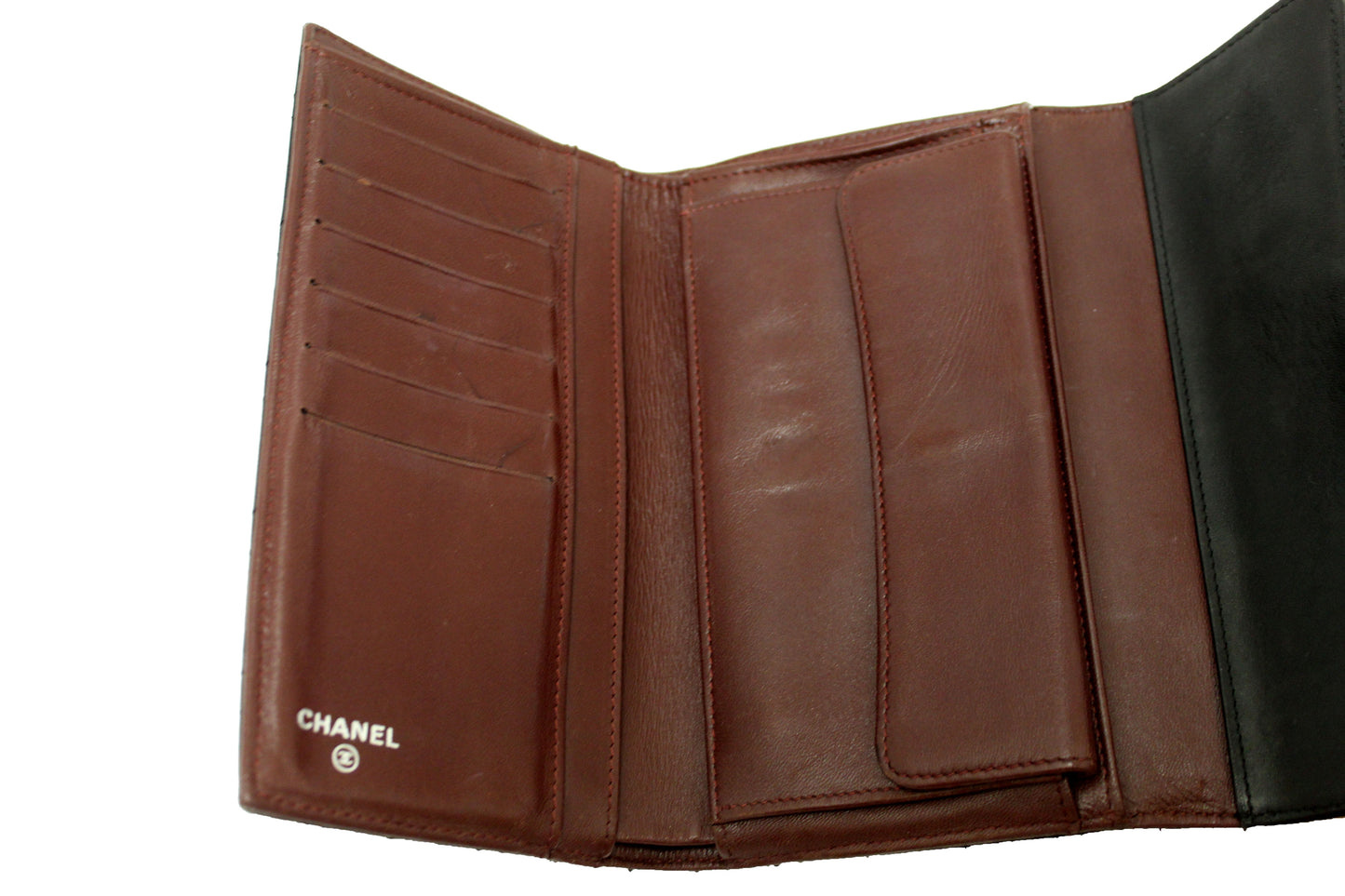 Chanel Black Quilted Lambskin Leather Trifold Flap Wallet