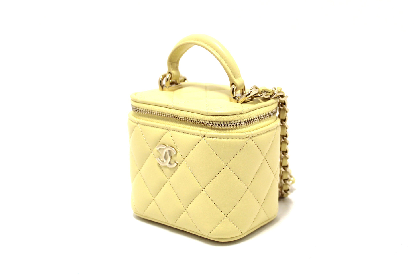 NEW Chanel Yellow Lambskin Top Handle Mini Vanity Case Crossbody Bag