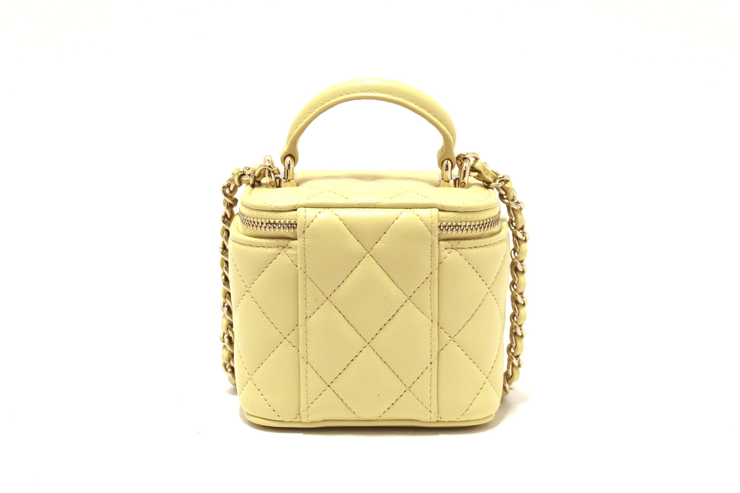 NEW Chanel Yellow Lambskin Top Handle Mini Vanity Case Crossbody Bag