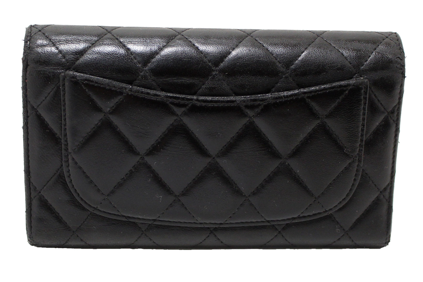 Chanel Black Quilted Lambskin Leather Trifold Flap Wallet