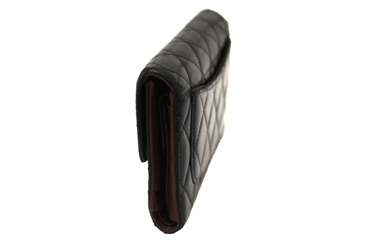 Chanel Black Quilted Lambskin Leather Trifold Flap Wallet