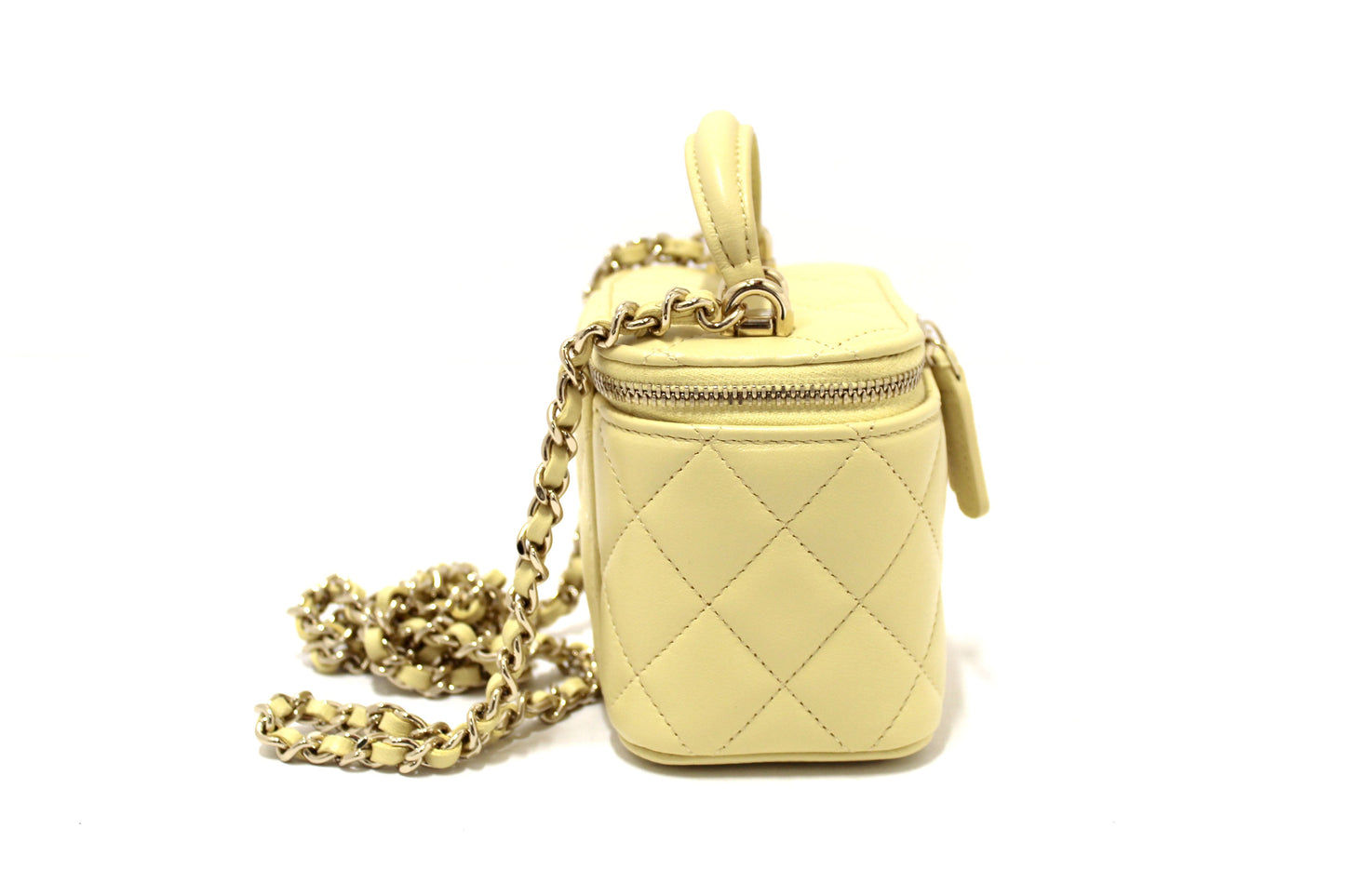 NEW Chanel Yellow Lambskin Top Handle Mini Vanity Case Crossbody Bag