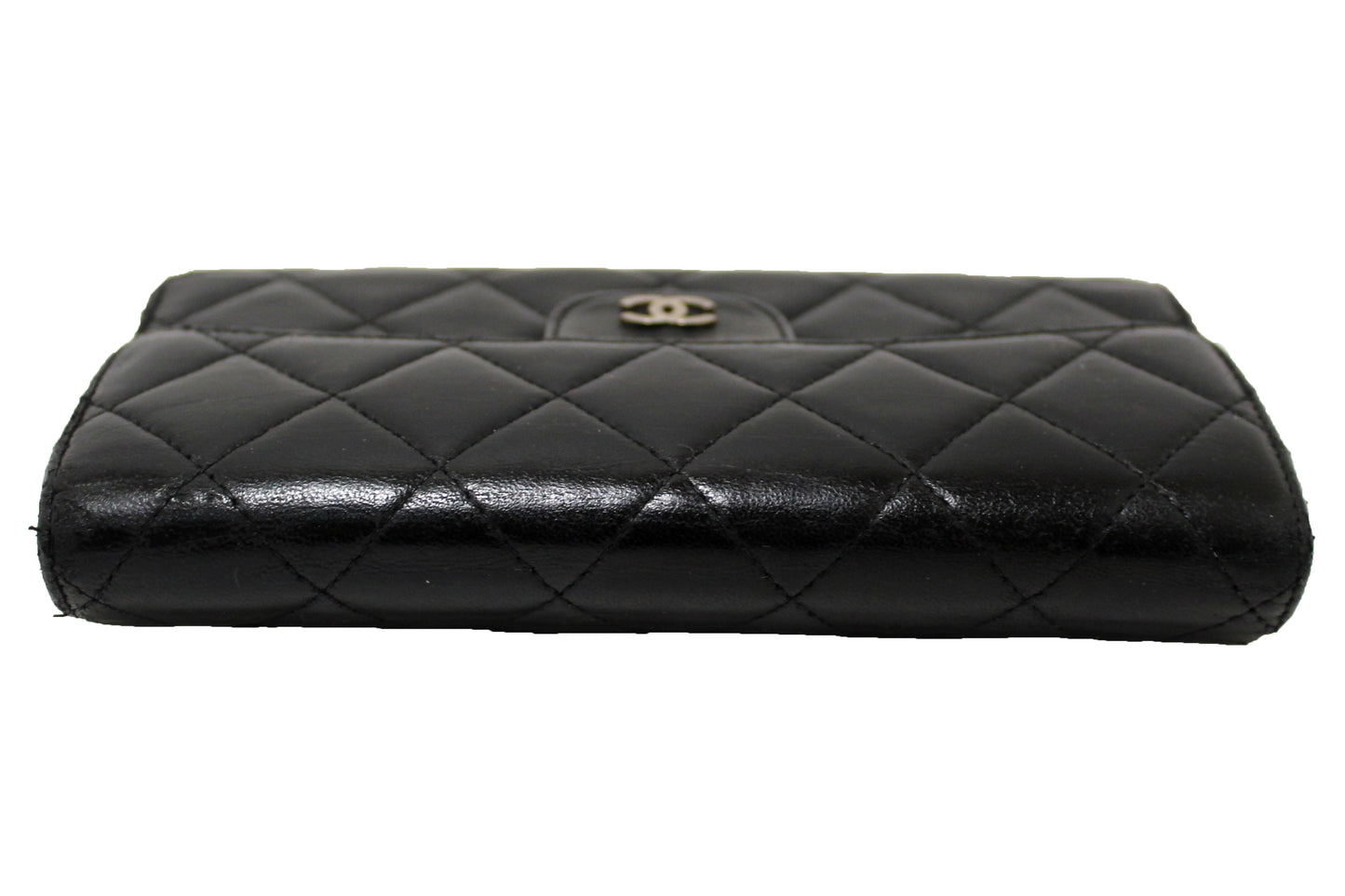 Chanel Black Quilted Lambskin Leather Trifold Flap Wallet
