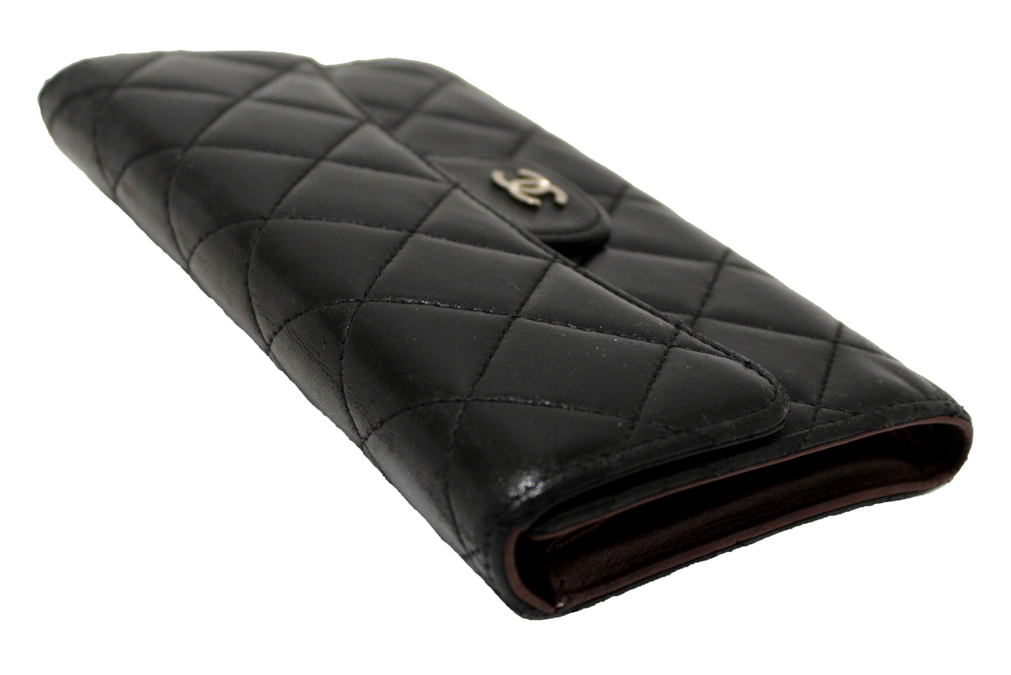 Chanel Black Quilted Lambskin Leather Trifold Flap Wallet