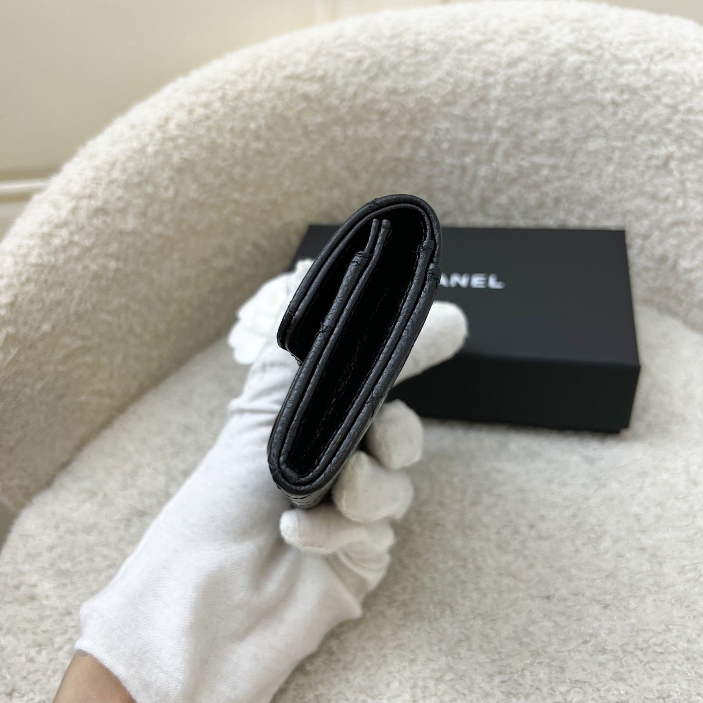 Chanel Classic Snap Card Holder in Black Caviar and GHW