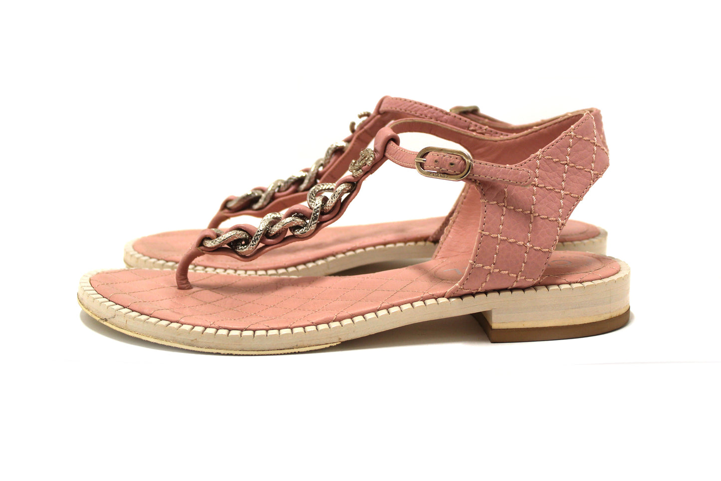CHANEL Chanel Pink Quilted Leather Chain Link Thong Flat Sandals Size | Havik Shop.com - Shop Now at Havik Shop.com