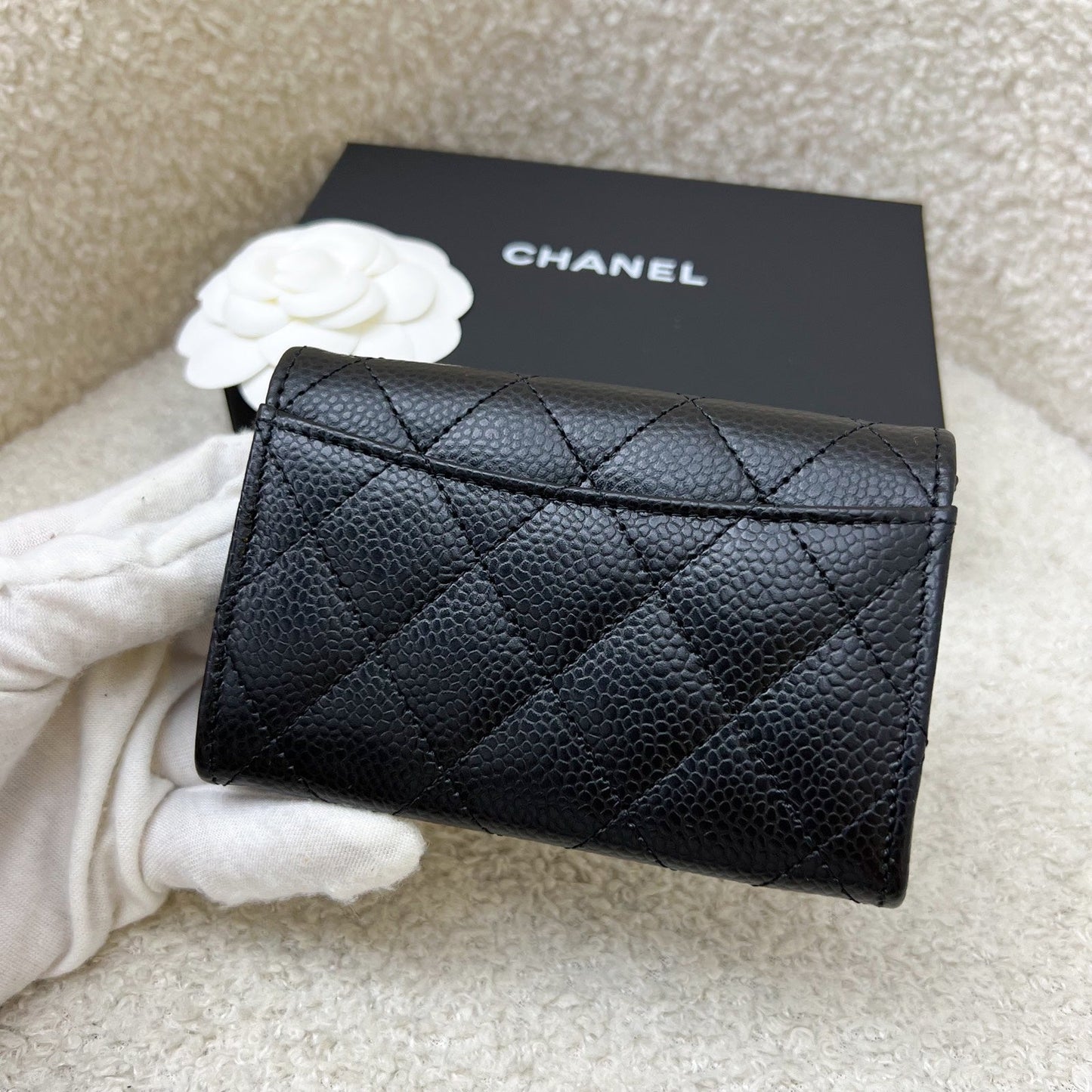 Chanel Classic Snap Card Holder in Black Caviar and GHW