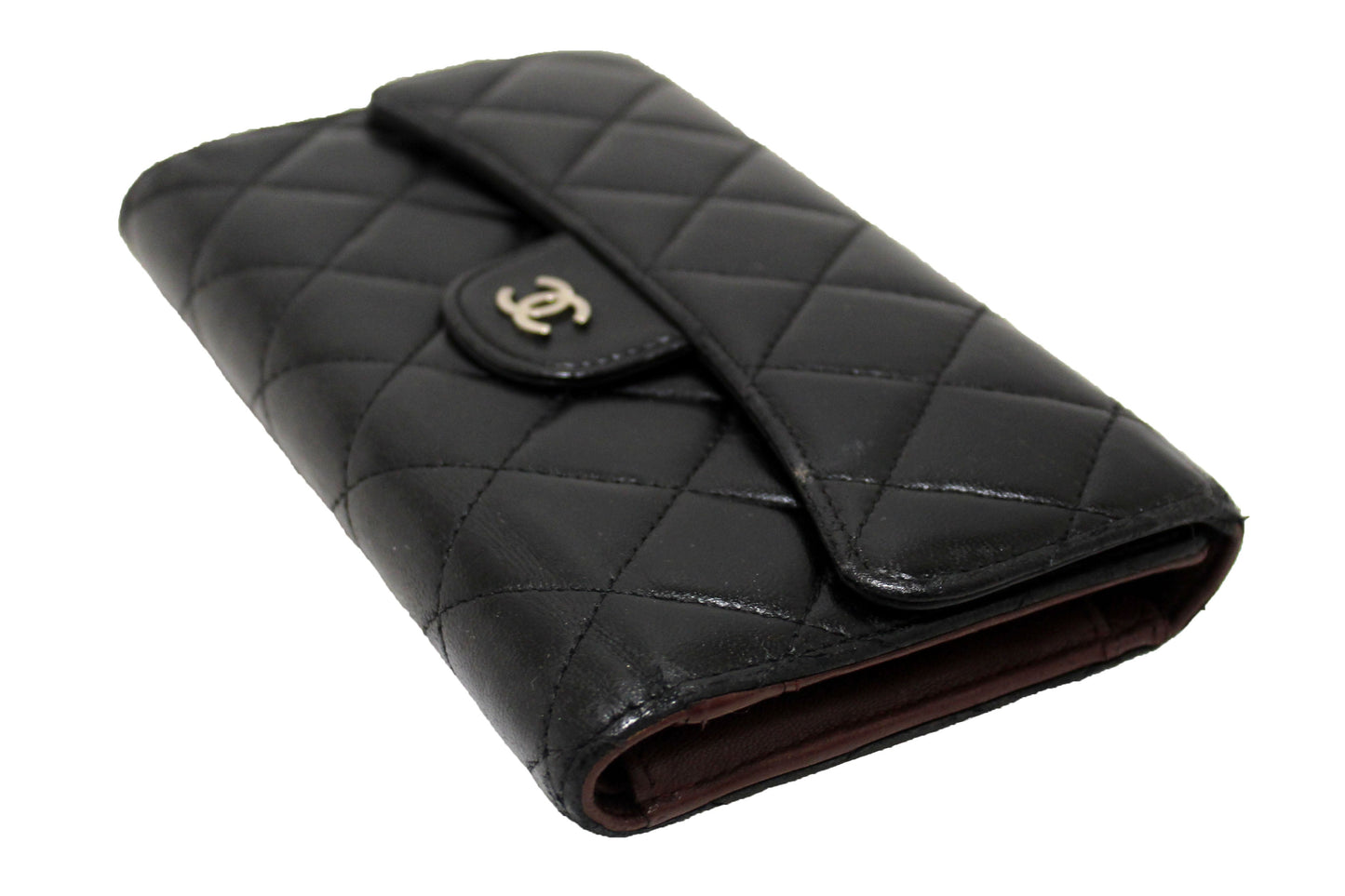 Chanel Black Quilted Lambskin Leather Trifold Flap Wallet
