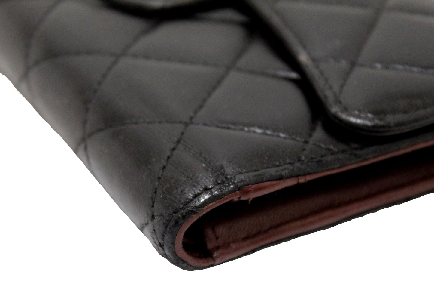 Chanel Black Quilted Lambskin Leather Trifold Flap Wallet