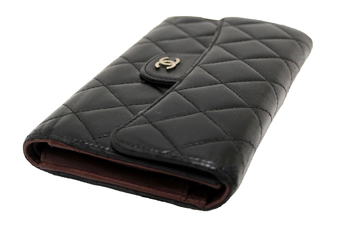 Chanel Black Quilted Lambskin Leather Trifold Flap Wallet