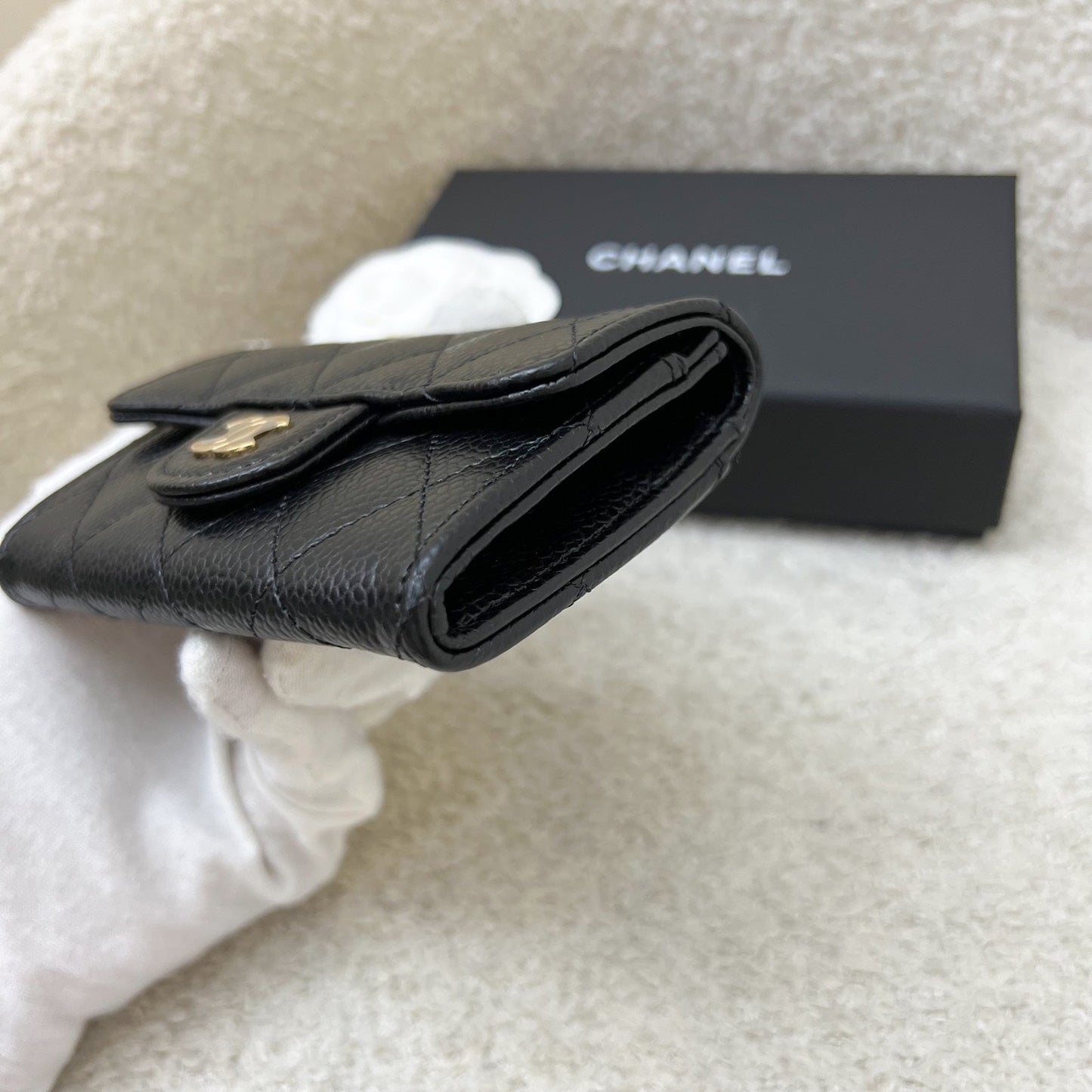 Chanel Classic Snap Card Holder in Black Caviar and GHW