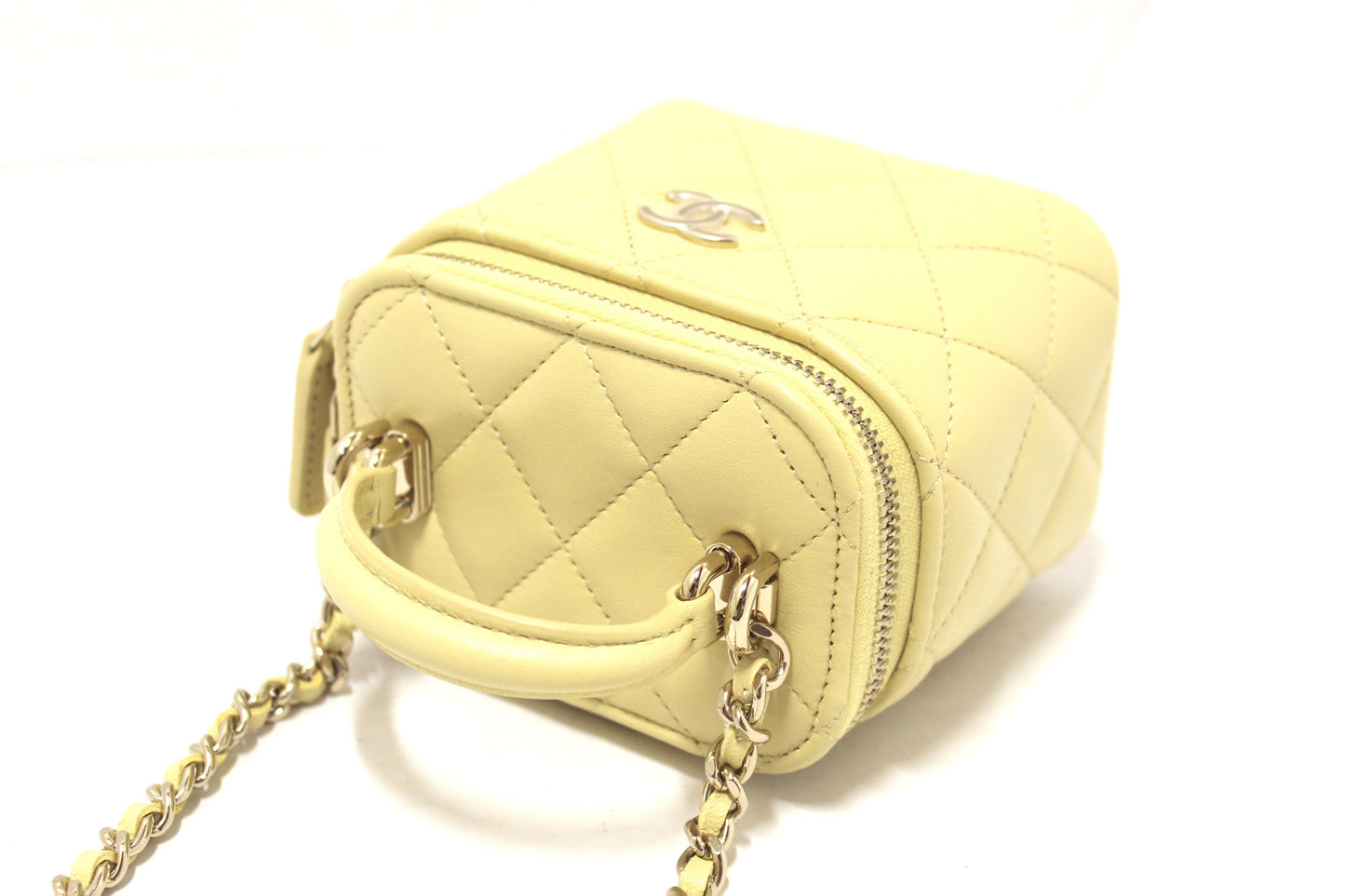 NEW Chanel Yellow Lambskin Top Handle Mini Vanity Case Crossbody Bag