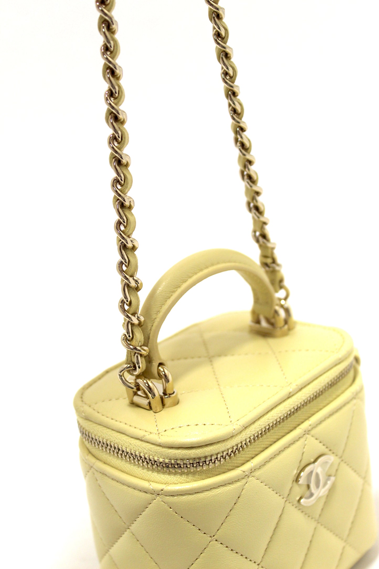 NEW Chanel Yellow Lambskin Top Handle Mini Vanity Case Crossbody Bag