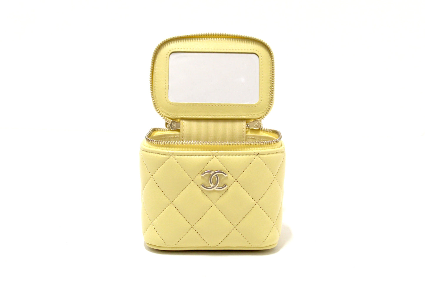 NEW Chanel Yellow Lambskin Top Handle Mini Vanity Case Crossbody Bag