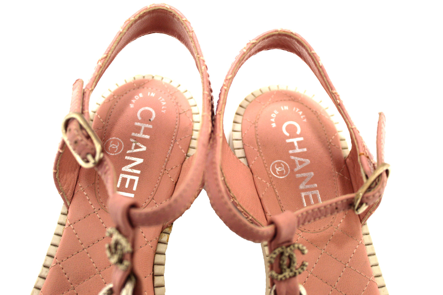 Chanel Pink Quilted Leather Chain Link Thong Flat Sandals Size 37