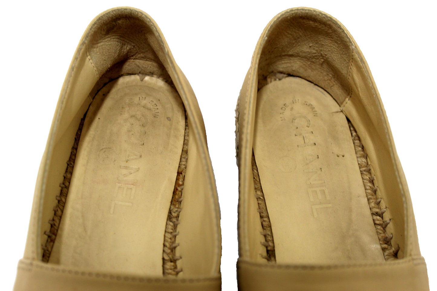 Chanel Beige/Black Lambskin Leather Espadrilles Shoes Size 37.5