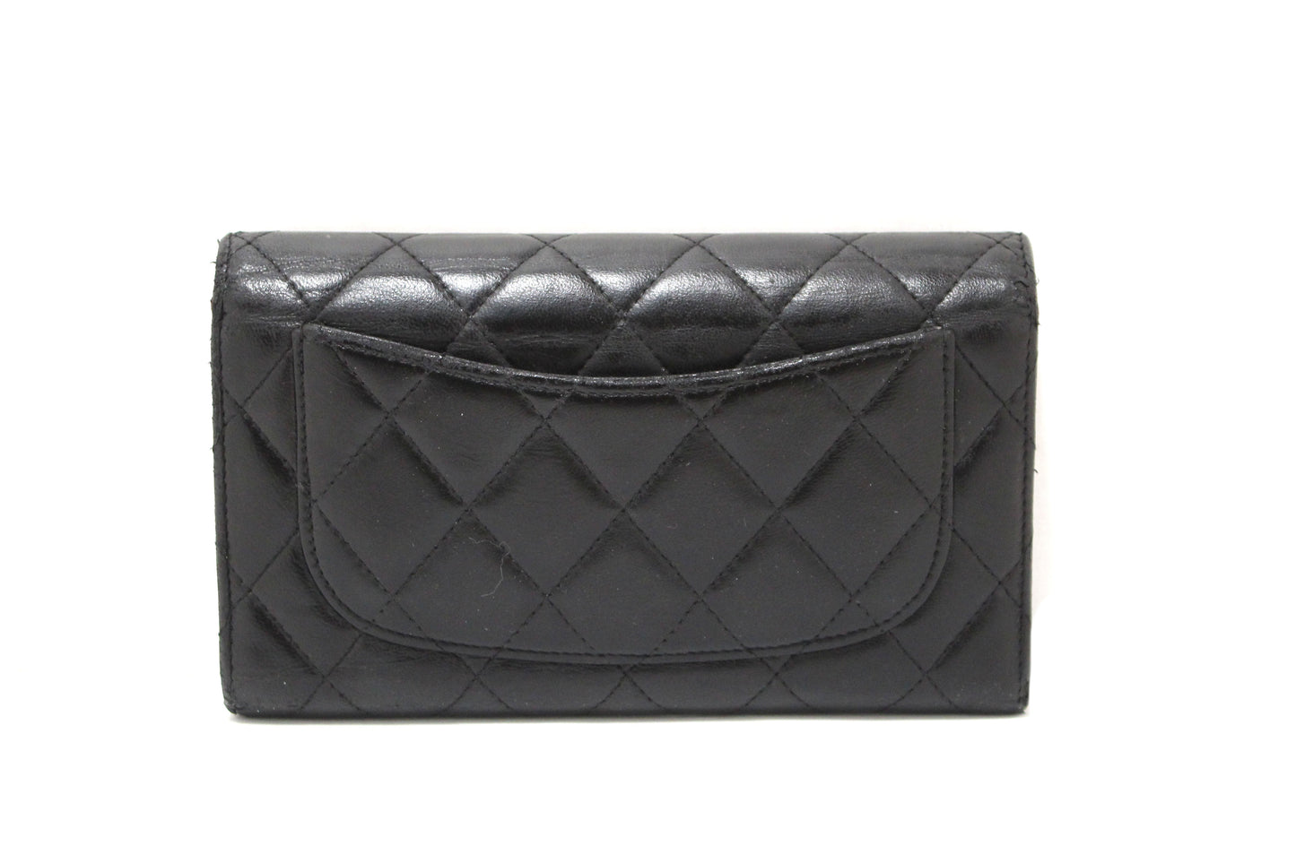 Chanel Black Quilted Lambskin Leather Trifold Flap Wallet