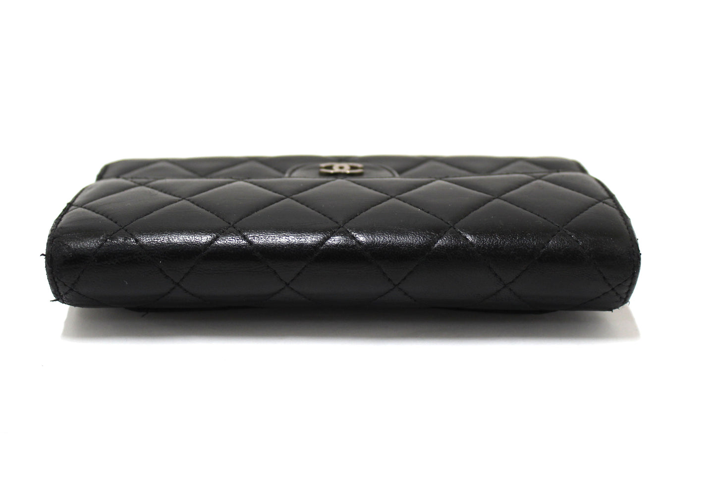 Chanel Black Quilted Lambskin Leather Trifold Flap Wallet