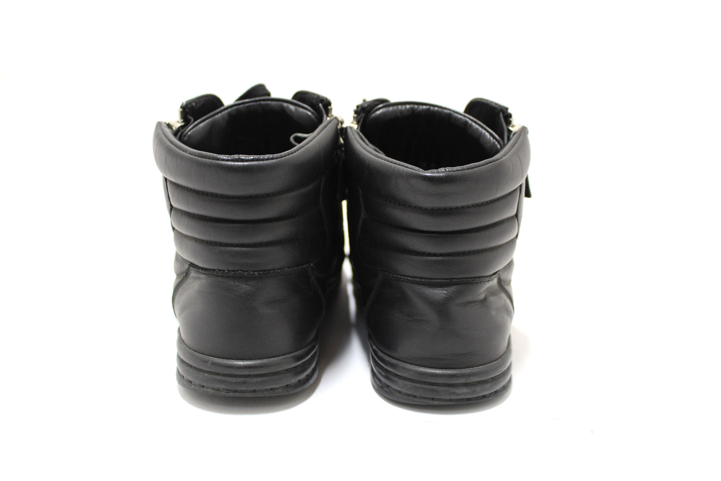 Chanel Black Leather CC Zip Link High Top Sneakers Size 37
