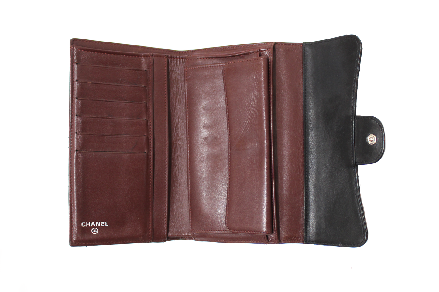 Chanel Black Quilted Lambskin Leather Trifold Flap Wallet
