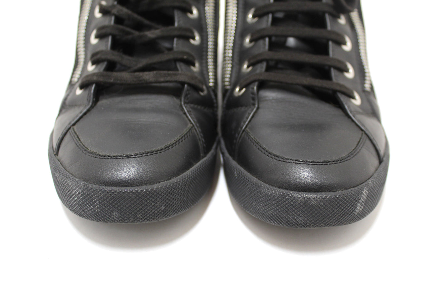 Chanel Black Leather CC Zip Link High Top Sneakers Size 37