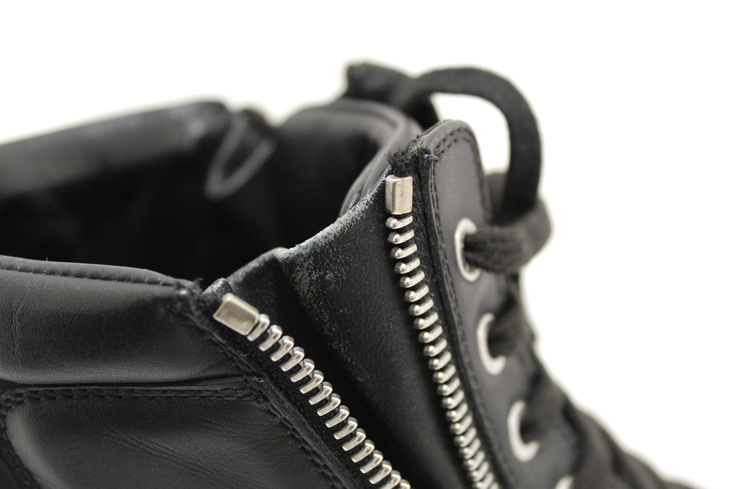 Chanel Black Leather CC Zip Link High Top Sneakers Size 37