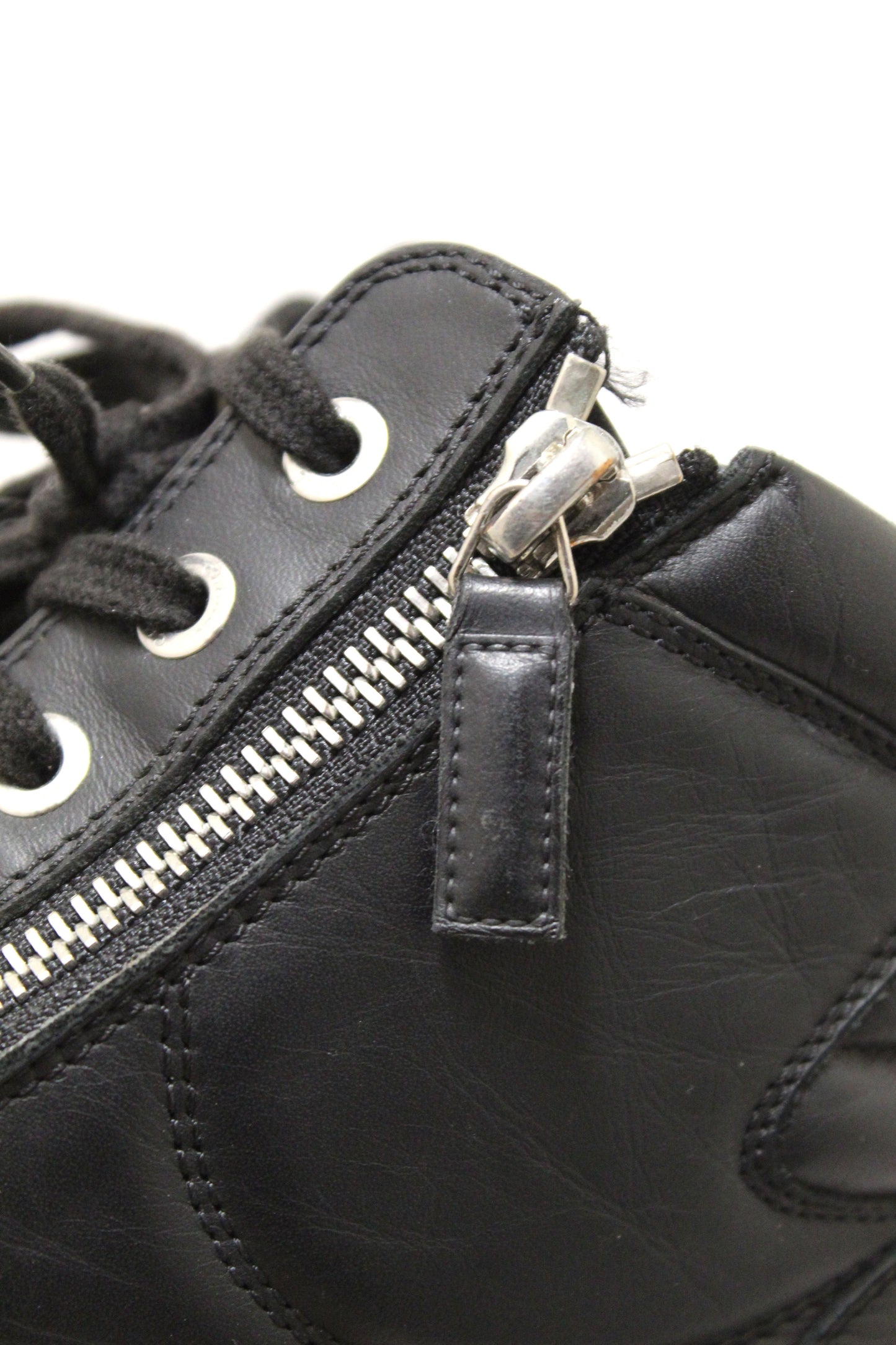 Chanel Black Leather CC Zip Link High Top Sneakers Size 37