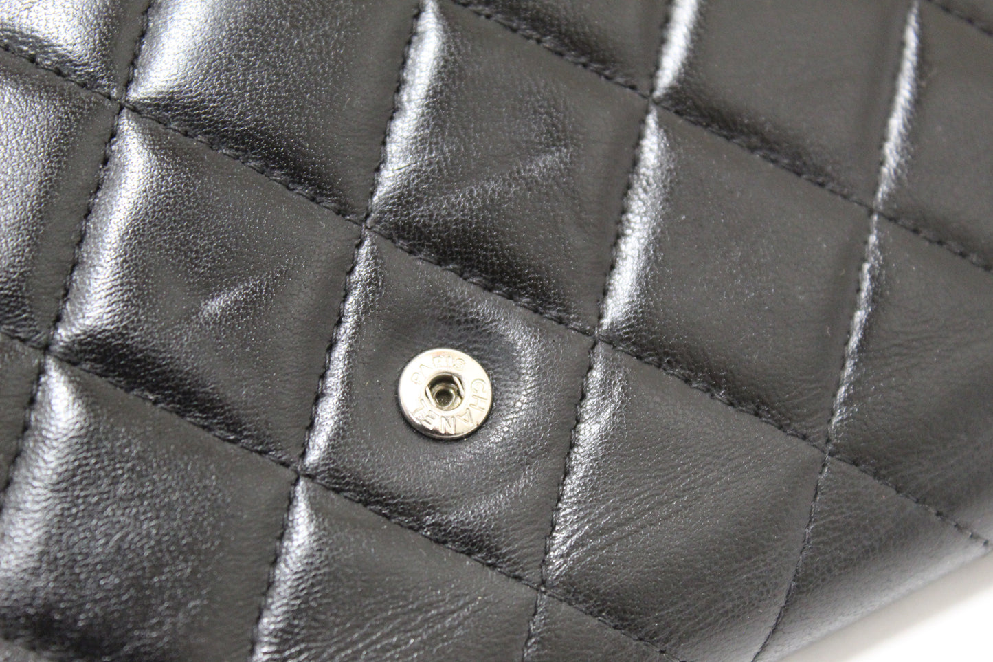 Chanel Black Quilted Lambskin Leather Trifold Flap Wallet