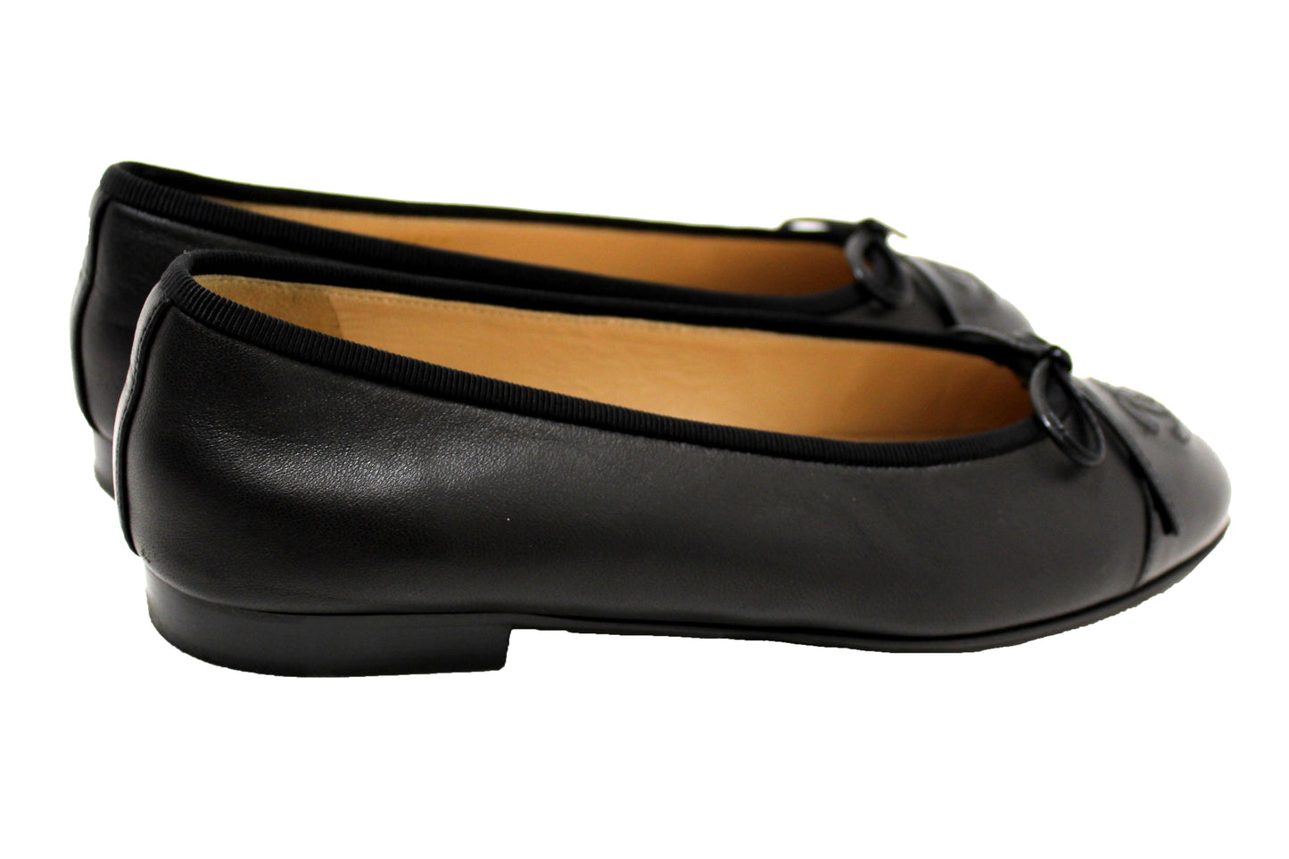 Chanel Black Lambskin & Patent Calfskin Ballet Flats Size 37