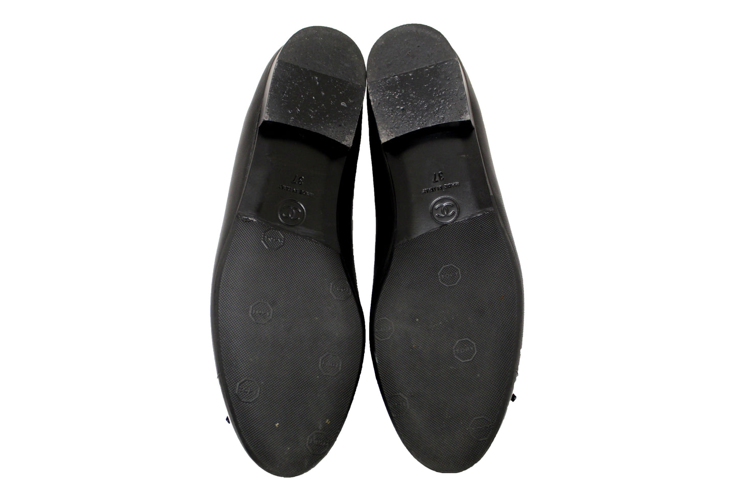 Chanel Black Lambskin & Patent Calfskin Ballet Flats Size 37