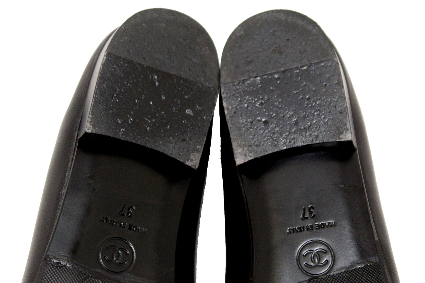 Chanel Black Lambskin & Patent Calfskin Ballet Flats Size 37