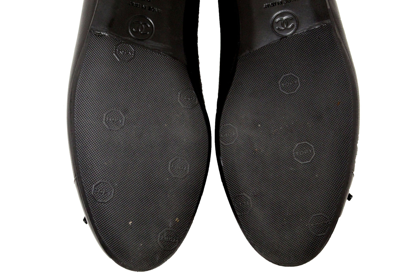 Chanel Black Lambskin & Patent Calfskin Ballet Flats Size 37