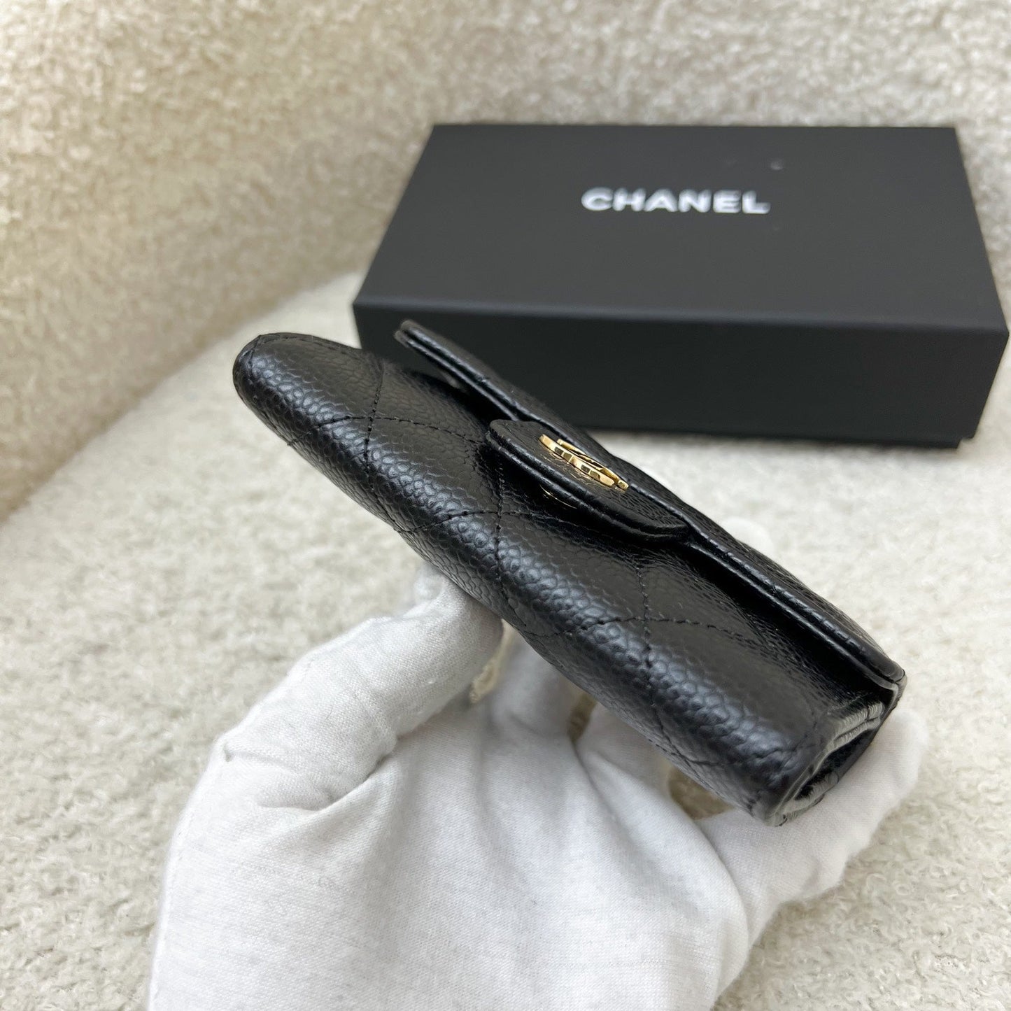 Chanel Classic Snap Card Holder in Black Caviar and GHW