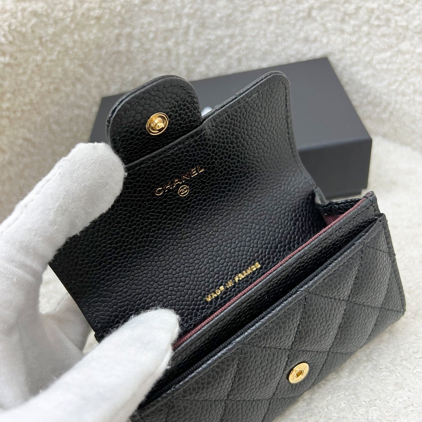 Chanel Classic Snap Card Holder in Black Caviar and GHW