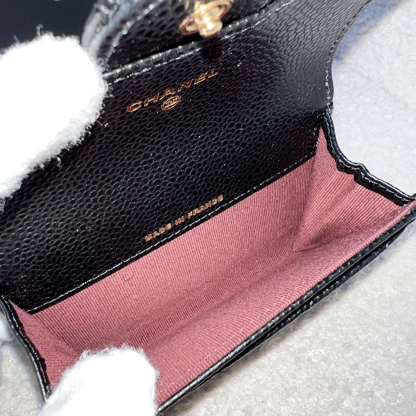 Chanel Classic Snap Card Holder in Black Caviar and GHW