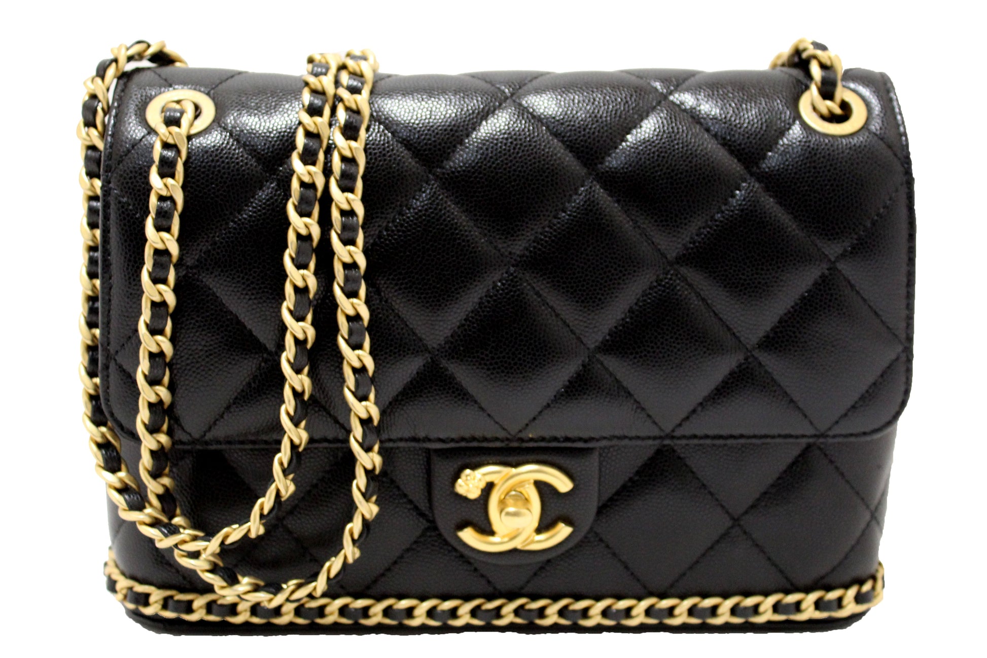 Chanel Black Quilted Caviar Leather Camellia Chain | Havik Shop.com - Now at Havik Shop.com