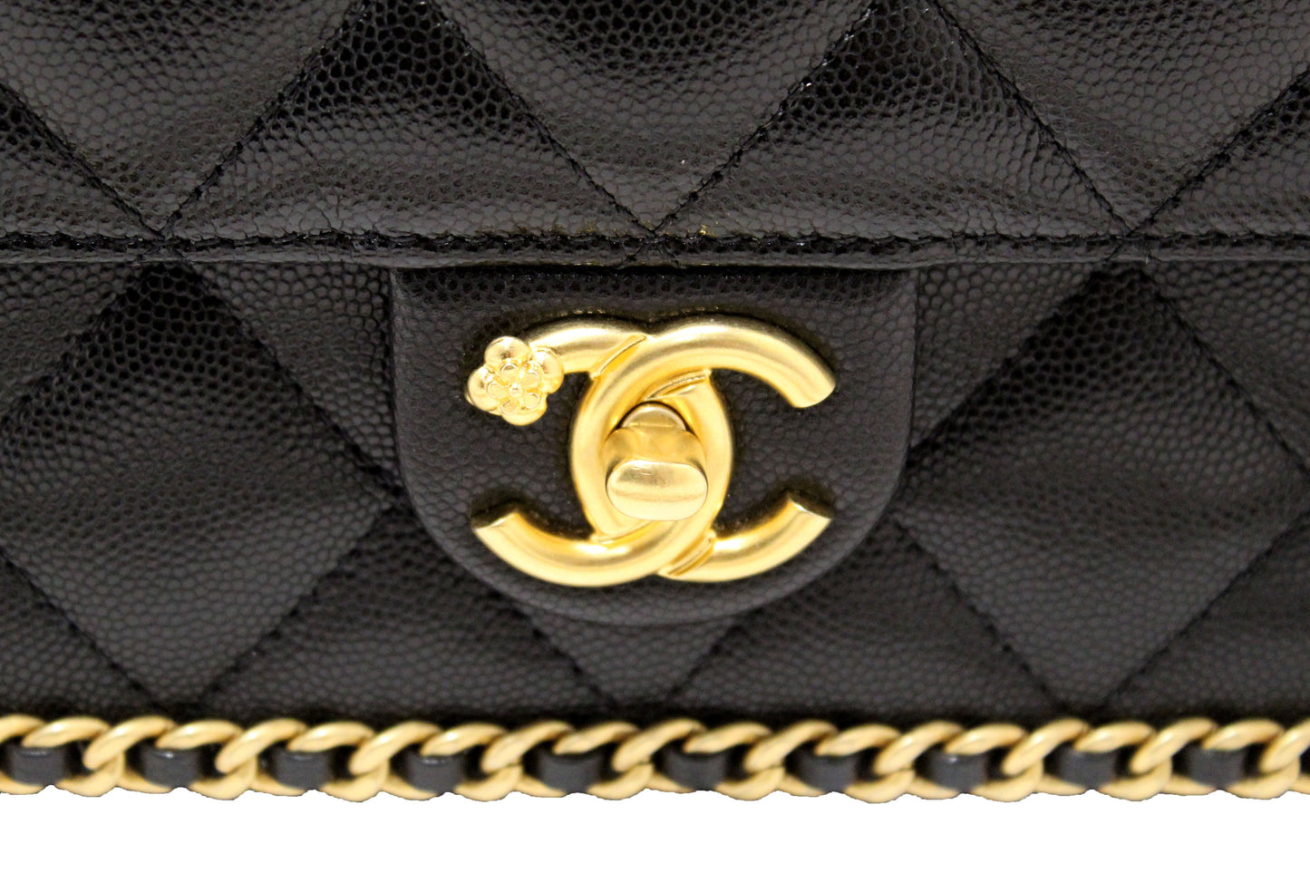 Chanel Black Quilted Caviar Leather Camellia Chain Around Flap Shoulder Bag