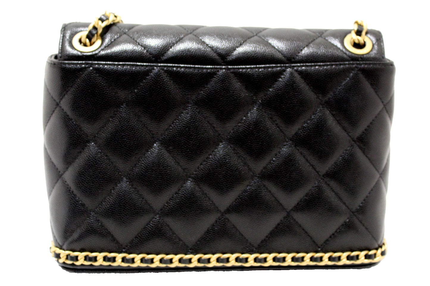 Chanel Black Quilted Caviar Leather Camellia Chain Around Flap Shoulder Bag