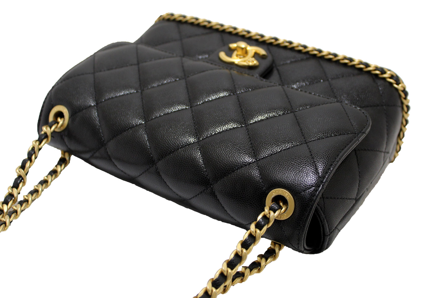 Chanel Black Quilted Caviar Leather Camellia Chain Around Flap Shoulder Bag