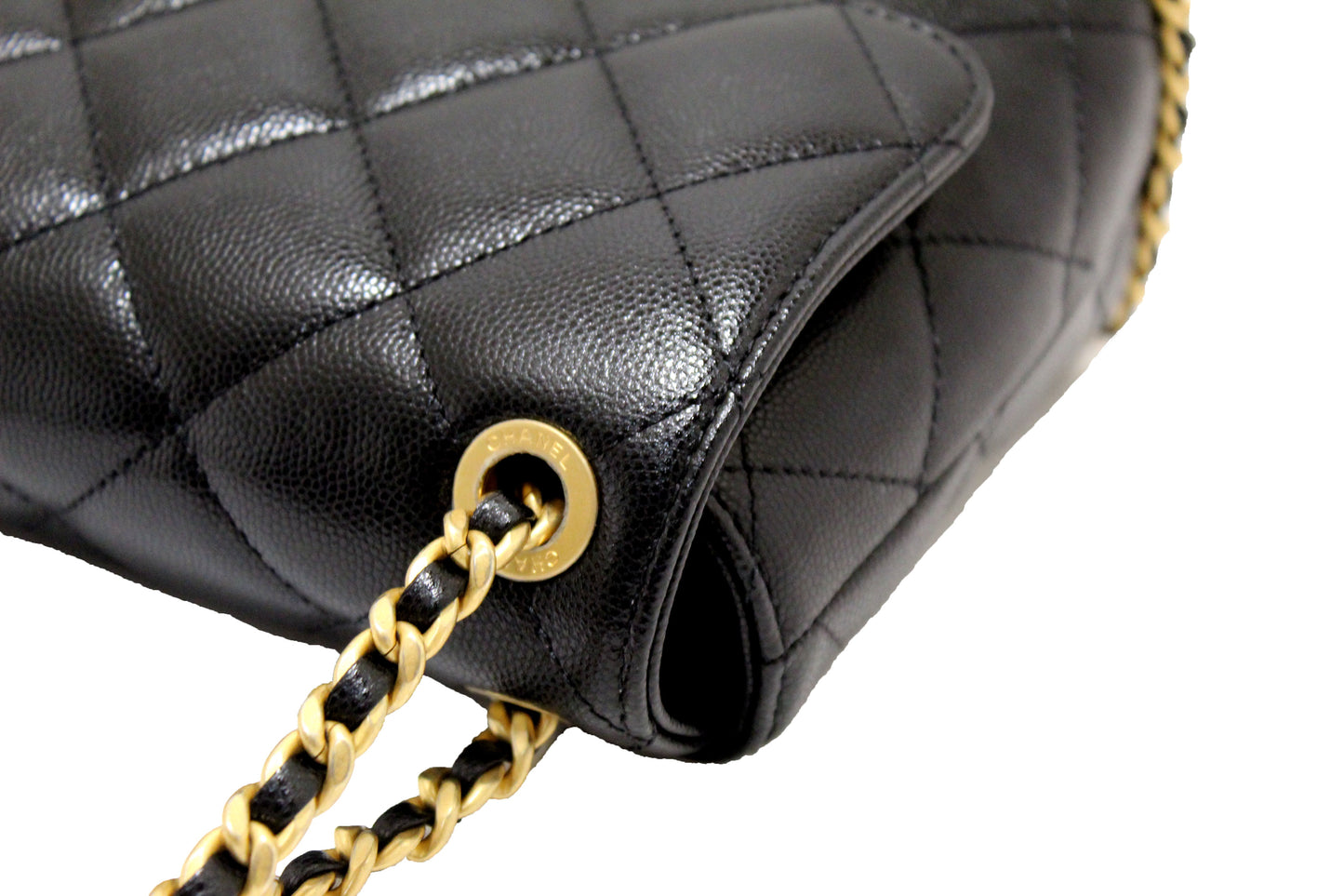 Chanel Black Quilted Caviar Leather Camellia Chain Around Flap Shoulder Bag