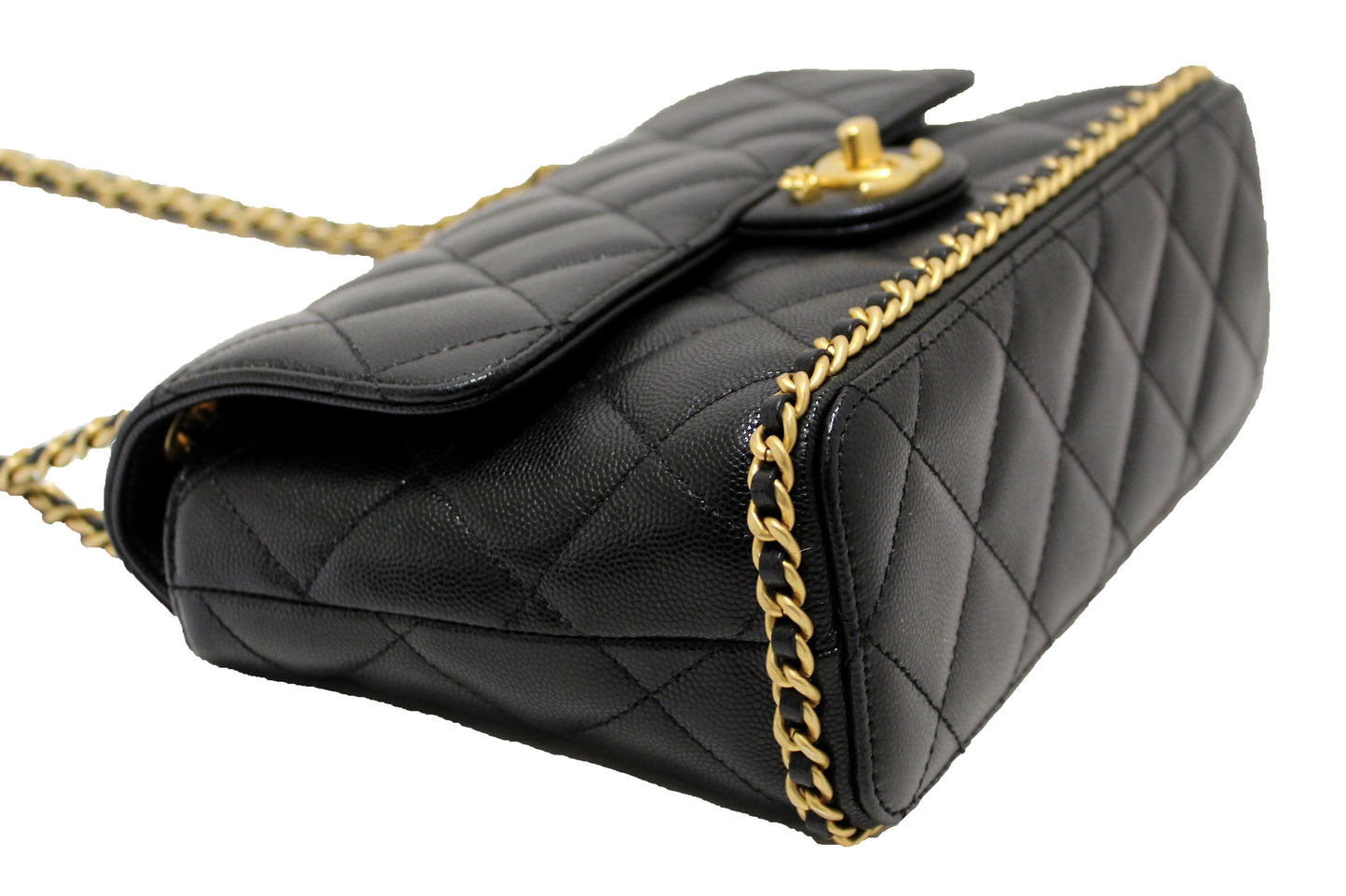 Chanel Black Quilted Caviar Leather Camellia Chain Around Flap Shoulder Bag